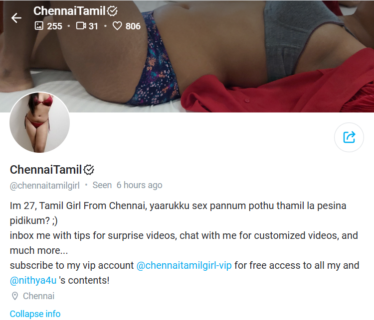 chennai tamil girl onlyfans profile