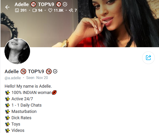 Adelle - erotic Indian OnlyFans Model Profile Page of the official Account