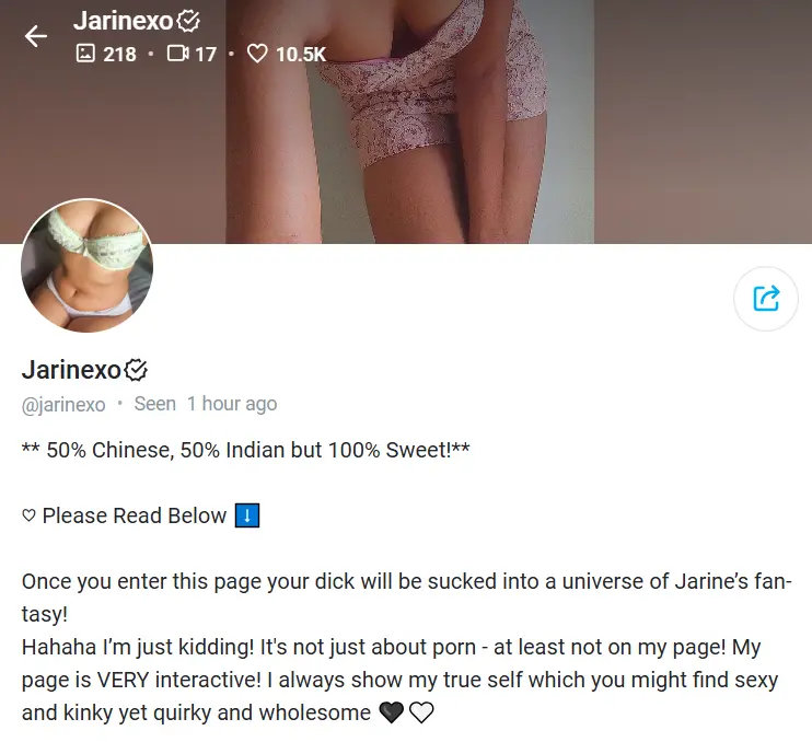 Jarinexo OnlyFans Chindian Model Profile