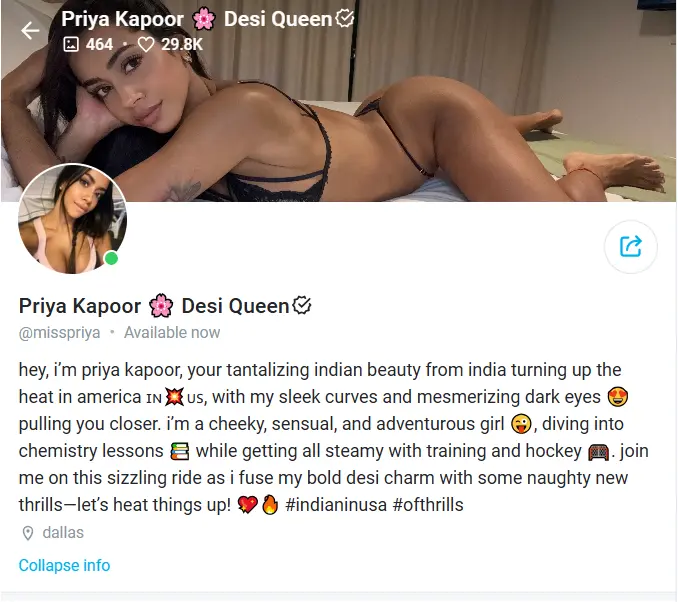 Priya Kapoor - Indian OnlyFans Creator in Dallas Header Banner